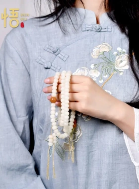 高密白玉菩提根莲花手串藏式108颗多圈佛珠手持菩提子手链男女款