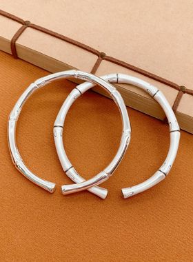 福氏足银999竹节手镯时尚磨砂亮面男女款开口实心纯银银手镯