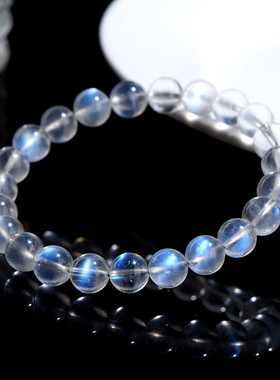 久雅水晶 天然奶油体蓝月光手链 清新蓝色月光石手链 直销