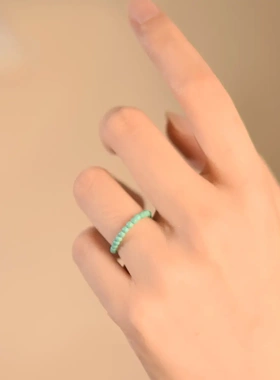 绿松石戒指女男小众设计配手链手串项链配珠单珠素圈自律松石戒指