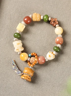 南山非遗文创设计款国潮萌宠猫咪无脸男风化菩提多宝手串手持