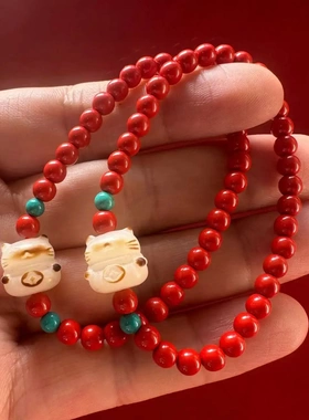 朱砂手串红砂手链念珠串珠饰品夏季复古手饰民族风文玩佛珠