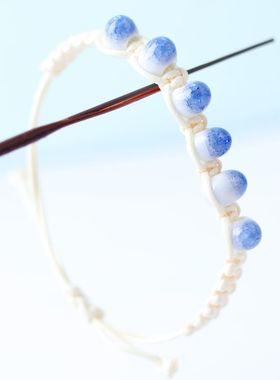 景德镇陶瓷彩色串珠亮色手链 风采透明瓷珠串珠编织手绳