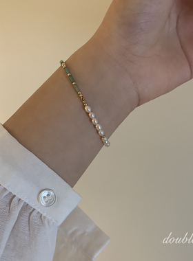 doublelu东陵玉小金珠手链女