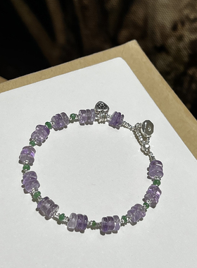 原创设计天然紫水晶手链女款精致纯银手串鸢尾花潮流礼物新款小众