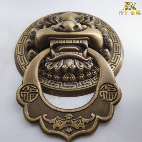 仿古中式真铜大拉手麒麟全铜大门狮子拉手仿古纯黄铜兽头实大门环 - 图2