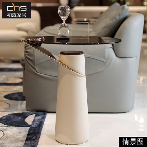 Eclipse Side Table日蚀边几轻奢金属角几简约皮艺钢化玻璃圆几桌 - 图0