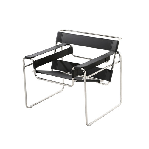 初森家具Wassily Chair瓦西里椅中古风不锈钢管马鞍皮艺休闲躺椅 - 图3