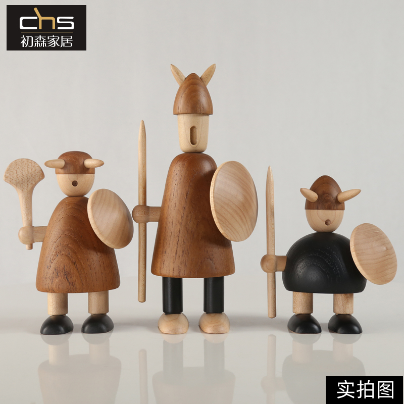 初森家居Wooden Viking维京海盗/北欧木雕木偶摆件礼品实木饰品 - 图1