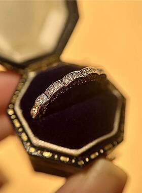 粉色彩色钻镀金彩金微镶真钻戒正方钻公主女士滚珠边女戒饰品