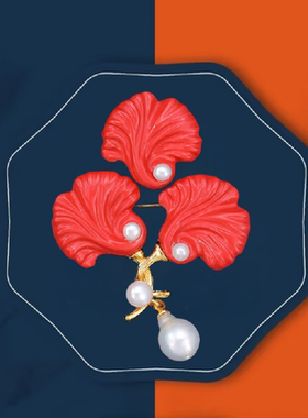 三生有幸 朱砂银杏叶红色胸针胸花吊坠精致配饰旗袍扣多用