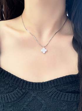 梵邑银饰S925通体银气质时尚轻奢高级感满锆花两面可戴项链