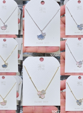 简悦s925通体银渐变水晶蝴蝶结花朵吊坠锁骨链女精致甜美时尚百搭