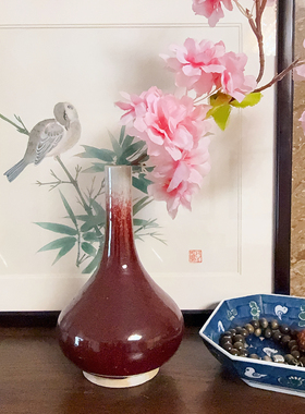 清水烧 作家器 手工窑变红釉  花瓶 花器 摆件