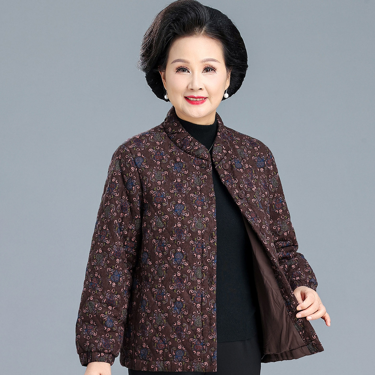 妈妈秋冬夹棉外套女短款时尚立领小棉衣新款中老年纯棉洋气薄棉衣,淘宝优惠券,粉丝福利购,淘宝优惠卷