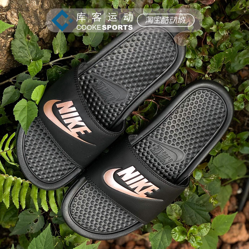 库客Nike黑白字母忍者运动休闲拖鞋澡堂沙滩鞋343880-060-090-403-图1