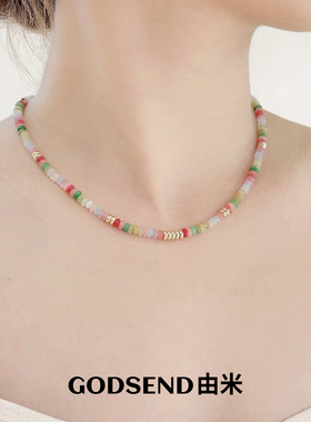 Godsend由米丨童心多巴胺串珠项链女款轻奢小众彩虹色锁骨链颈链