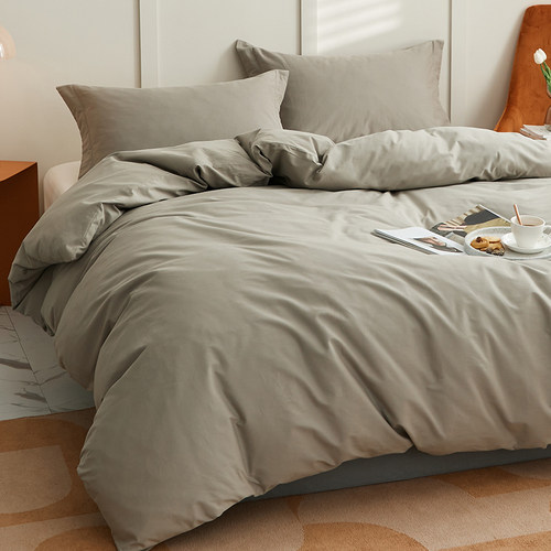 柔软单件灰粉色100支轻磨毛长绒棉枕套春秋纯棉亲肤被套床单床笠 - 图1