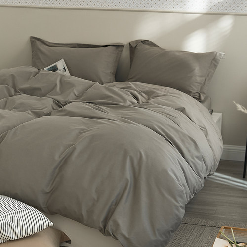 秋冬纯灰色长绒棉男生2米被套四件套 100支全棉磨毛1.8m床笠床单 - 图1