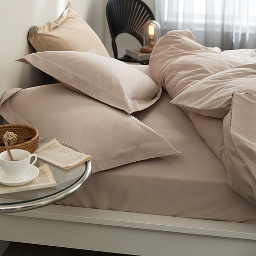 柔软单件灰粉色100支轻磨毛长绒棉枕套春秋纯棉亲肤被套床单床笠 - 图2