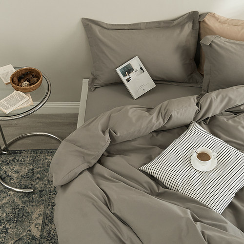 秋冬纯灰色长绒棉男生2米被套四件套 100支全棉磨毛1.8m床笠床单 - 图0