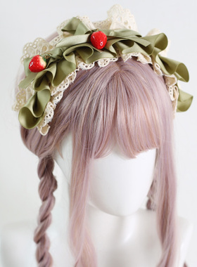 Lolita蕾丝草莓蝴蝶结发饰KC