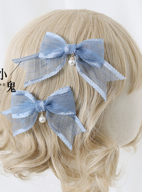 深蓝色lolita蝴蝶结kc顶夹头饰