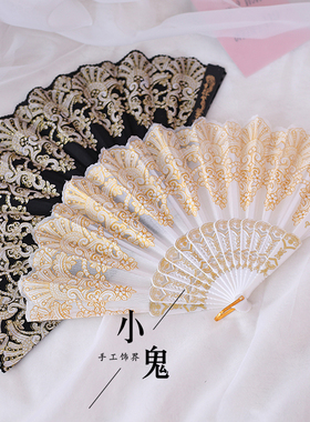 日系透明金色搭配洋装lo裙扇子