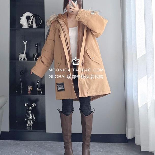 特价 MOUSSY代购 24冬 毛茸茸中长款连帽棉服大衣 028HA430-0171 - 图1