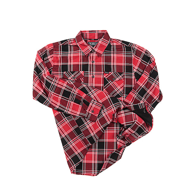 Hiphop chicano hip hop oversize red and black plaid splicing loose large size work shirt