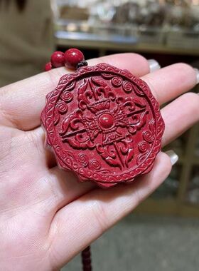 店铺热销朱砂八宝莲花六字真言本命年吊坠朱事顺利匠心工艺雕刻