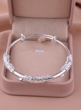 高级感繁花银色手镯精致可调节设计气质送女友礼物手镯