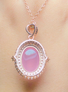 粉玉髓蛋形吊坠女款蛋面奢华精致配饰甜美可爱粉粉的项链甜酷风