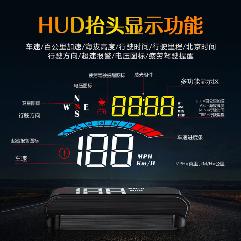 汽车抬头显示器GPS无线HUD货车速度显示器新能源多功能仪表迈速表,淘宝优惠券,粉丝福利购,淘宝优惠卷