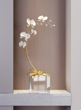 水晶铜兰花仿真花摆件轻奢高级感客厅玄关酒柜电视柜桌面装饰品