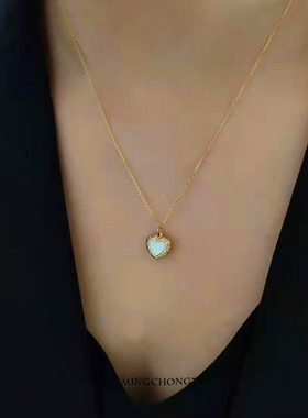 钛钢不掉色白母贝桃心方糖项链