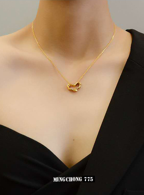 不掉色爱心桃心锁骨链高级项链