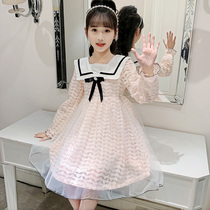 Girls dress for dress and autumn clothing 2023 new foreign air girl Long sleeves Loving Yarn Dress Princess Dresses Children Spring Autumn Dresses