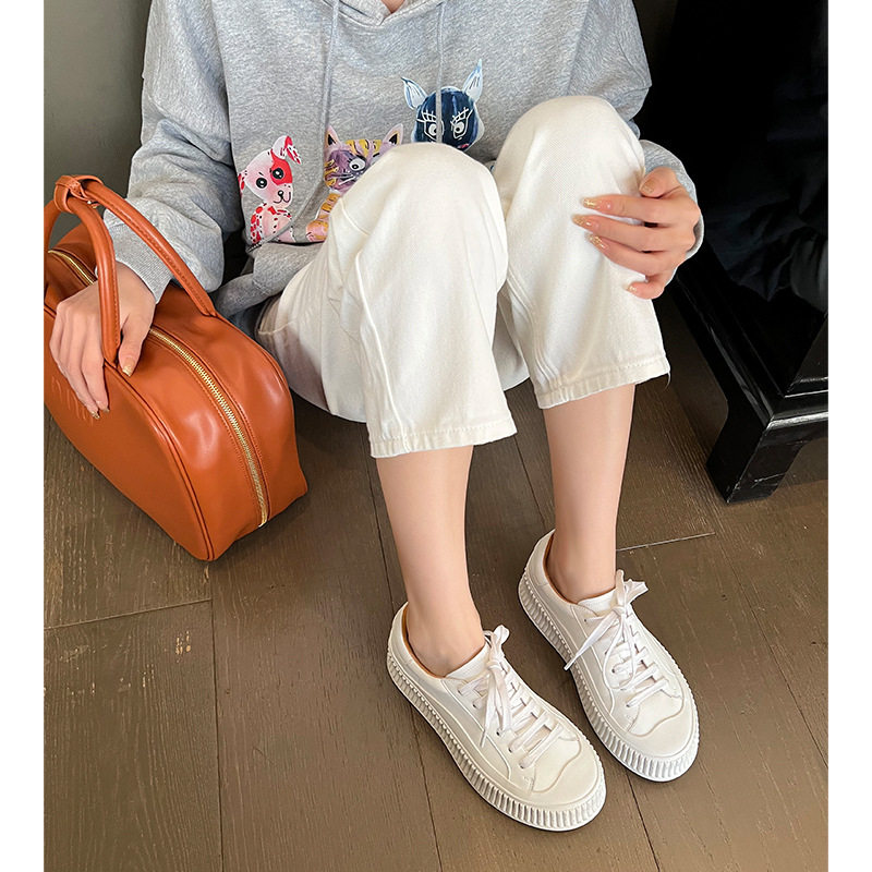 葡萄妈Studiolee 秋季小个子百搭运动厚底真皮休闲饼干小白鞋女 - 图2