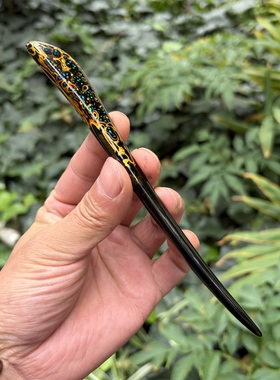 HUYOO原创｜非遗大漆欧泊发簪 纯天然生漆手工打磨 欧泊黑金技法