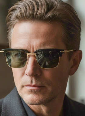 日本MasunagaKenzo纯钛眉框墨镜