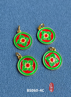 diy古法999足金烧蓝如意吊坠