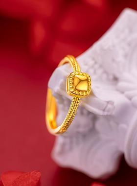 轻奢超闪小方糖18K黄金色戒指女戒时尚高级感圣诞节礼物可调节