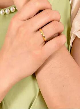 素圈光面18K黄金色戒指时尚百搭男女款情侣亮面活口可调节