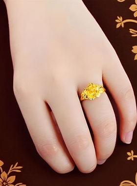 花朵18k黄金色戒指女款