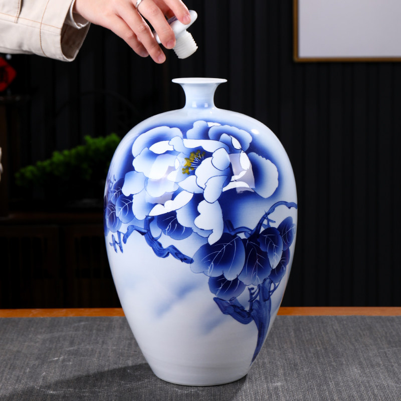景德镇陶瓷泡酒瓶 十斤装手绘青花瓷花开富贵酒罐 10斤装空酒坛子