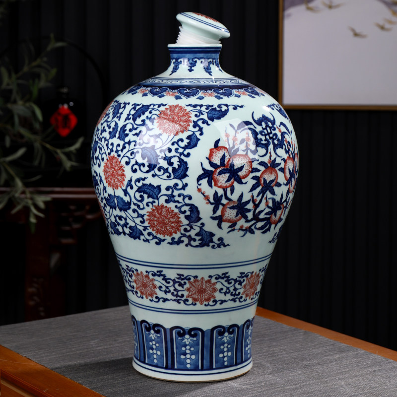 景德镇仿古陶瓷酒瓶20斤装 手绘青花瓷密封空酒坛子家用摆设酒具