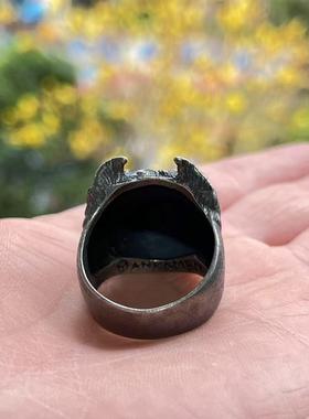 925银戒指 NO109炭黑复古做旧大码男戒狗头戒指小众美式重工
