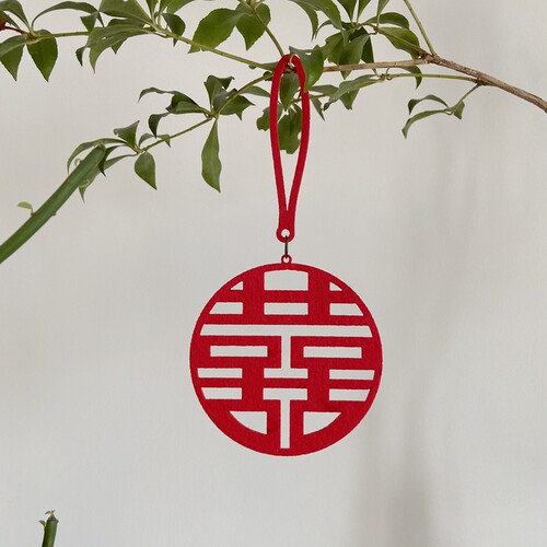 传统红喜字挂饰挂件绿植门把手贴画婚房布置装扮拍照用品 - 图0