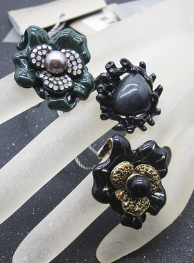 欧美日韩风饰品山茶花水钻戒指